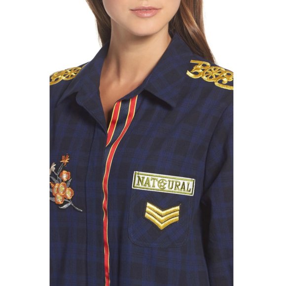 Sam Edelman Patch Embellished Plaid Sleep Shirt - Picture 3 of 14